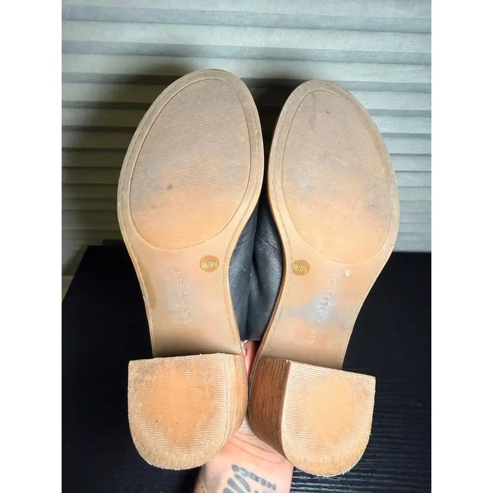 Lucky Brand Leather Mule Heels Womens Size 8 Black Peep Toe Block Heel Slingback